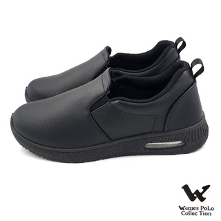 【MEI LAN】Wenies Polo (男) 防潑水 素色 皮質 懶人鞋 工作鞋 台灣製 6280 黑 另有白色