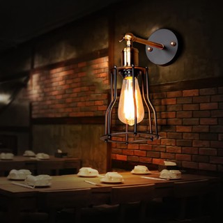 【家美學】美式復古工業風壁燈餐廳酒吧咖啡廳客廳床頭燈陽臺過道樓梯創意愛迪生壁燈鳥籠壁燈燈具燈飾