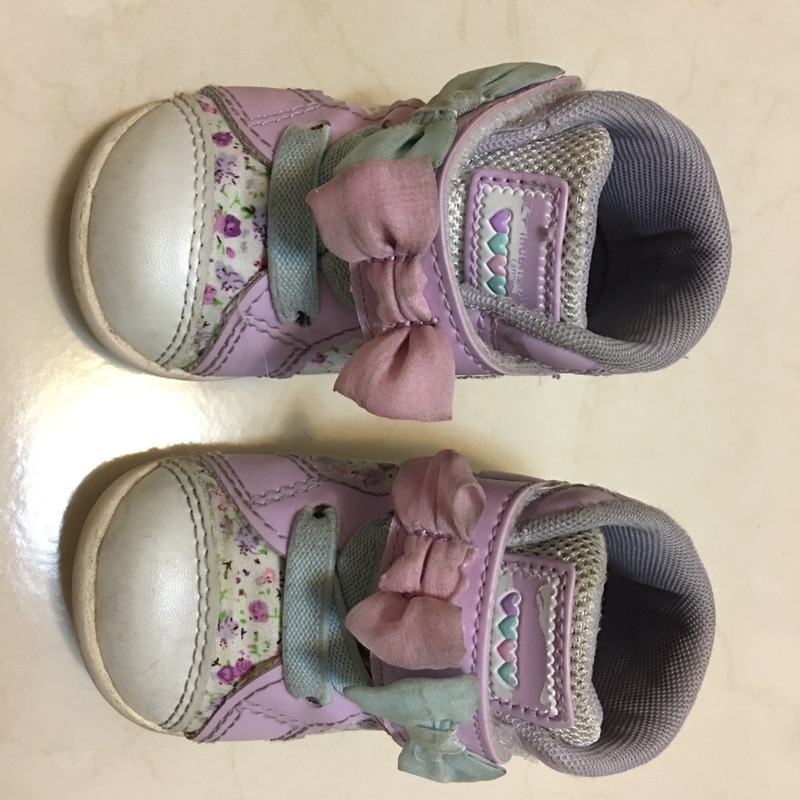 【二手】鞋子 日本moonstar月星  蝴蝶結紫色碎花 寶寶學步鞋、童鞋 12.5cm