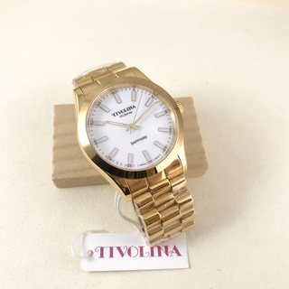 日本 TIVOLINA 高帽子 手錶 金錶 32.5mm 日本機芯 石英錶 不鏽鋼金色錶帶 按壓扣 藍寶石玻璃
