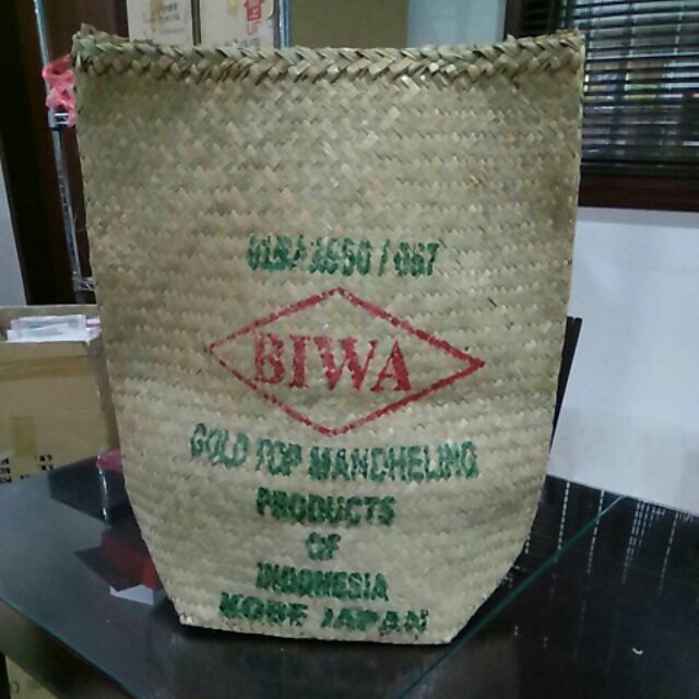 原裝BIWA黃金曼特寧咖啡生豆蓆袋 質感超越麻布袋  居家商店佈置 裝生豆或當活動垃圾桶 袋口可折 可站立