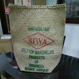 原裝BIWA黃金曼特寧咖啡生豆蓆袋 質感超越麻布袋 居家商店佈置 裝生豆或當活動垃圾桶 袋口可折 可站立