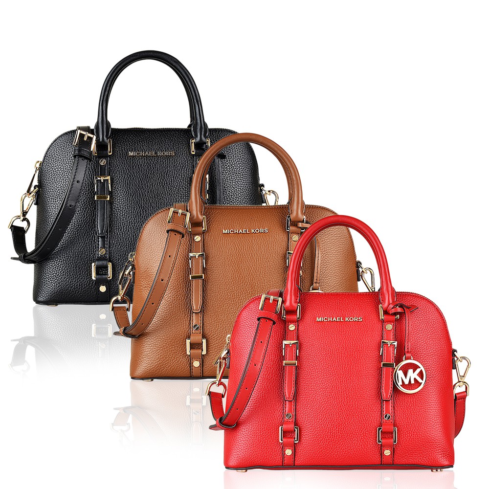 MICHAEL KORS BEDFORD LEGACY金字LOGO牛皮拉鍊手提斜背包(中/多色)