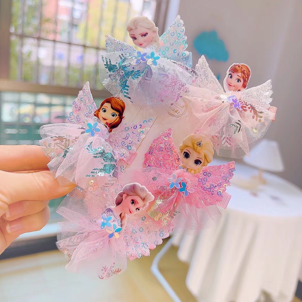 2022韓版冰雪奇緣  紗裙髮飾  髮夾兒童  飾品女童  頭飾髮卡寶寶  邊夾頂夾