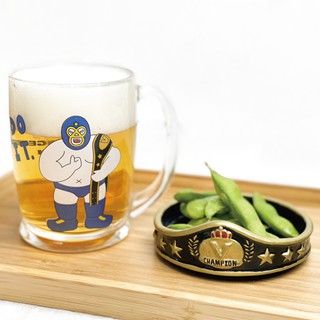 【現貨】日本直送 摔角選手 啤酒杯 玻璃杯 造型馬克杯 附杯蓋小菜碟 特色禮物 摔角手啤酒杯 墨西哥摔角手 艾樂屋