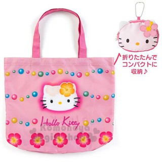 小禮堂 Hello Kitty 折疊尼龍環保購物袋《粉白》手提袋.環保袋.45週年紀念系列