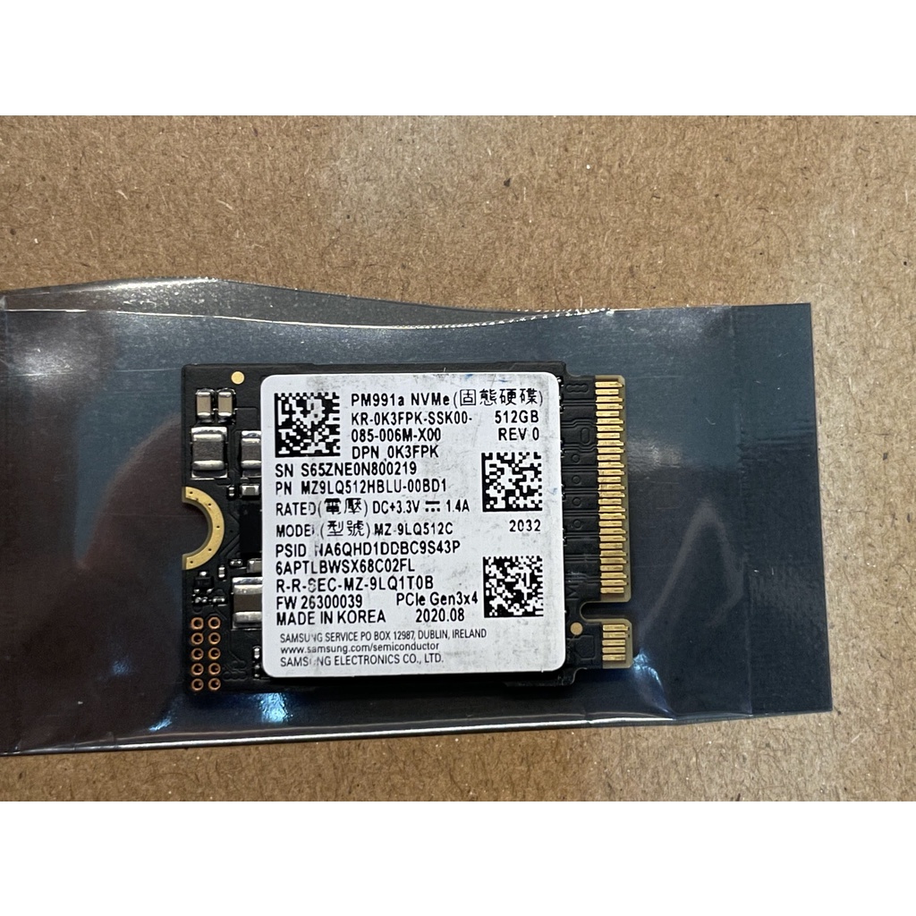 Samsung PM991a NVMe M.2 2230 SSD 512GB 512G  Steam deck 升級可用