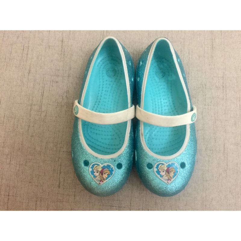 Crocs Kelley 冰雪奇緣水藍亮片娃娃鞋（C12)