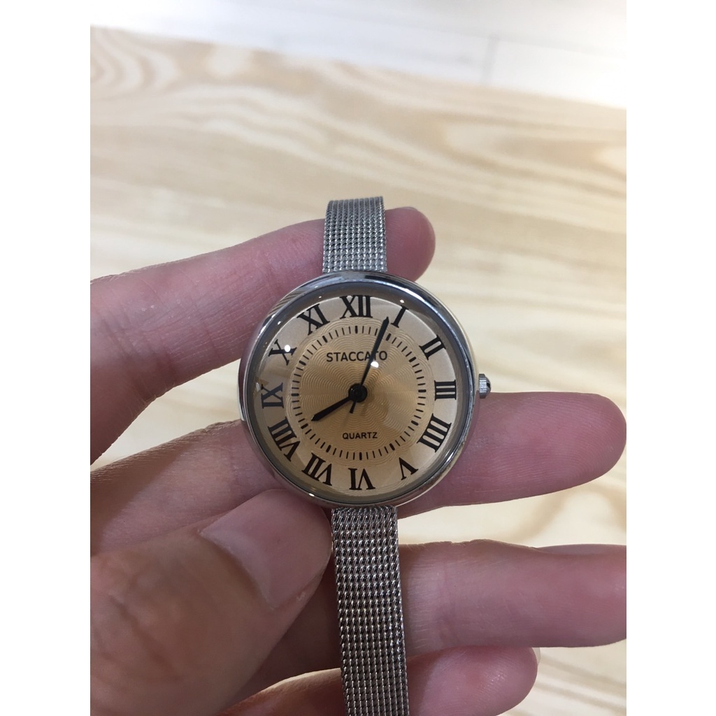 韓國STACCATO羅馬數字銀色錶帶_女錶