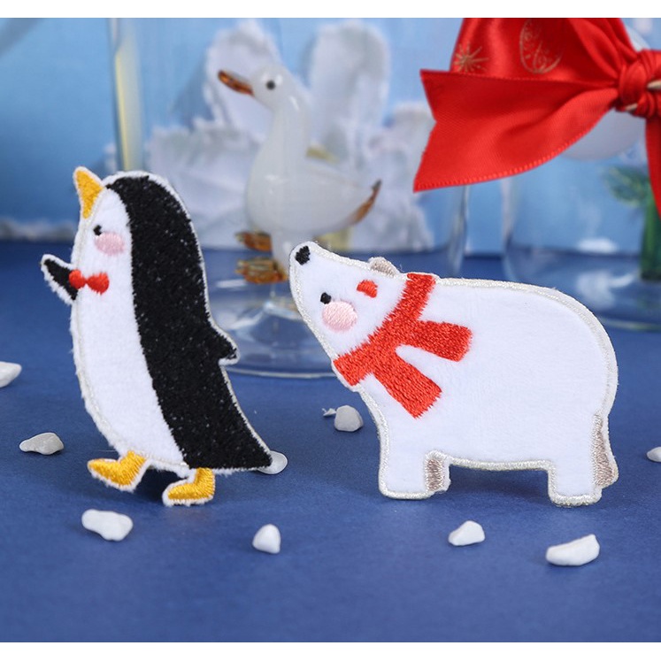 台灣現貨 刺繡貼 刺繡布貼 企鵝 北極熊 冰原動物 補丁貼 繡花貼 自黏布貼 裝飾貼 燙布貼 熨斗貼