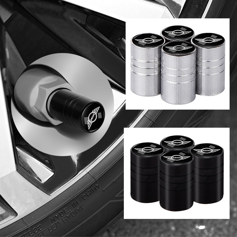 4 件/套合金汽車輪胎氣帽黑色/銀色車輪閥帽帶汽車標誌,適用於 Mini Cooper One S R50 R53 R5