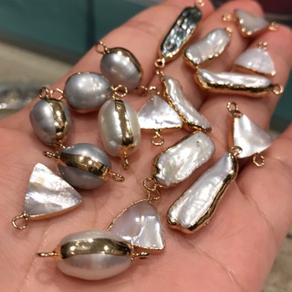 玉到好物🍀保證天然淡水巴洛克包金黑珍珠貝殼diy耳環飾品配件