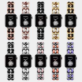 蘋果手錶表帶iWatch6/5/4/3代apple watch表帶金屬不銹鋼真皮繩金屬牛仔鏈條40mm44mm小香風表帶