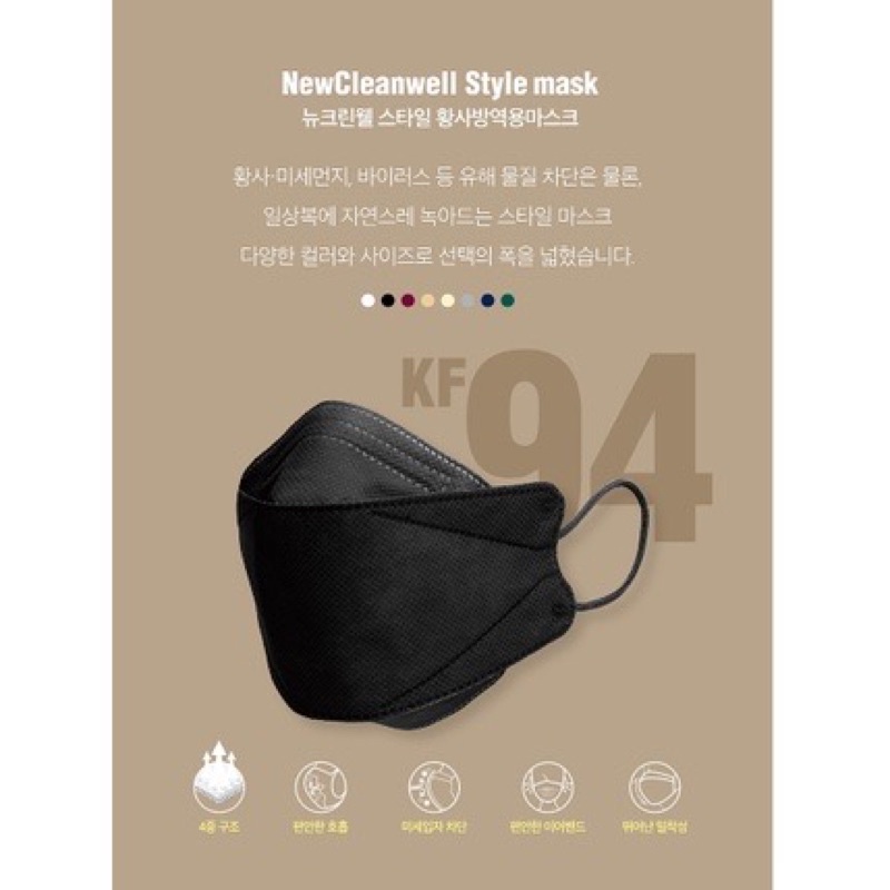 （單賣）韓國KF94口罩NewCleanwell黑 黃 灰 藍 3D口罩~藝人愛用款_魚形口罩 Made in Kore