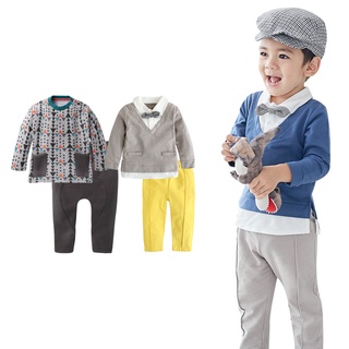 Augelute Baby童衣 男寶寶紳士造型假兩件上衣套裝 領結英倫風小帥哥 92025