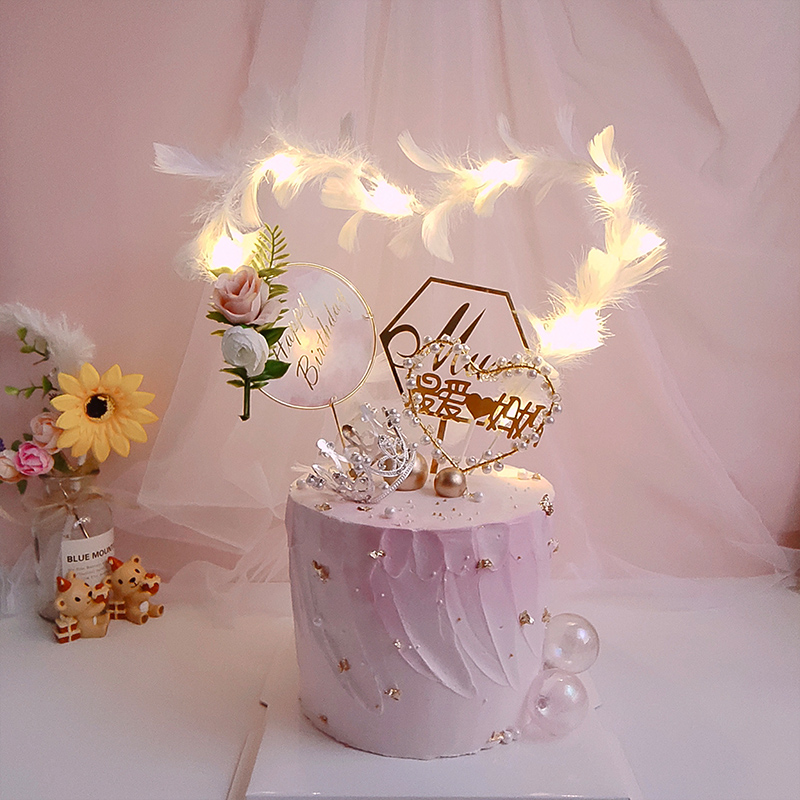 母親節系列 母親節蛋糕裝飾鐵藝玫瑰插牌愛心皇冠擺件羽毛插件媽媽生日裝扮 蝦皮購物