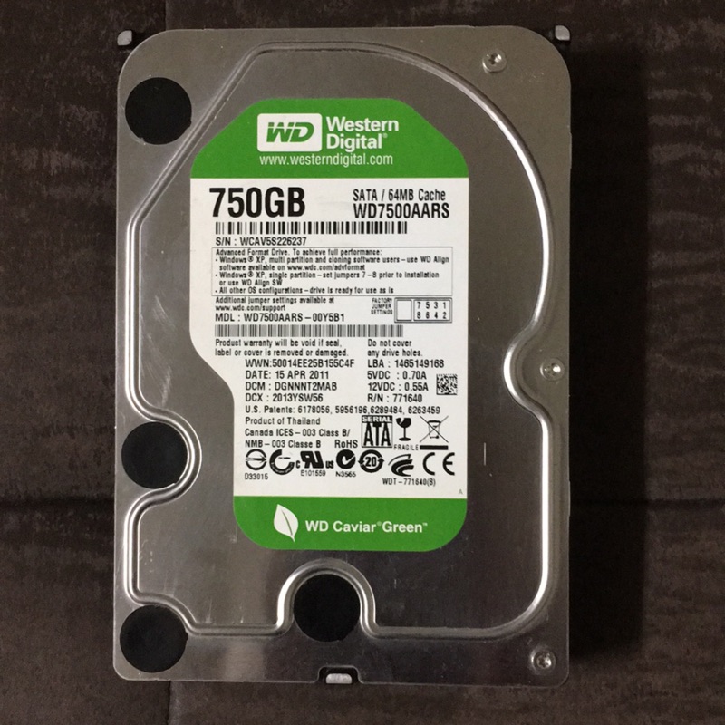 WD綠標750GB硬碟，保證二手良品，特價600元