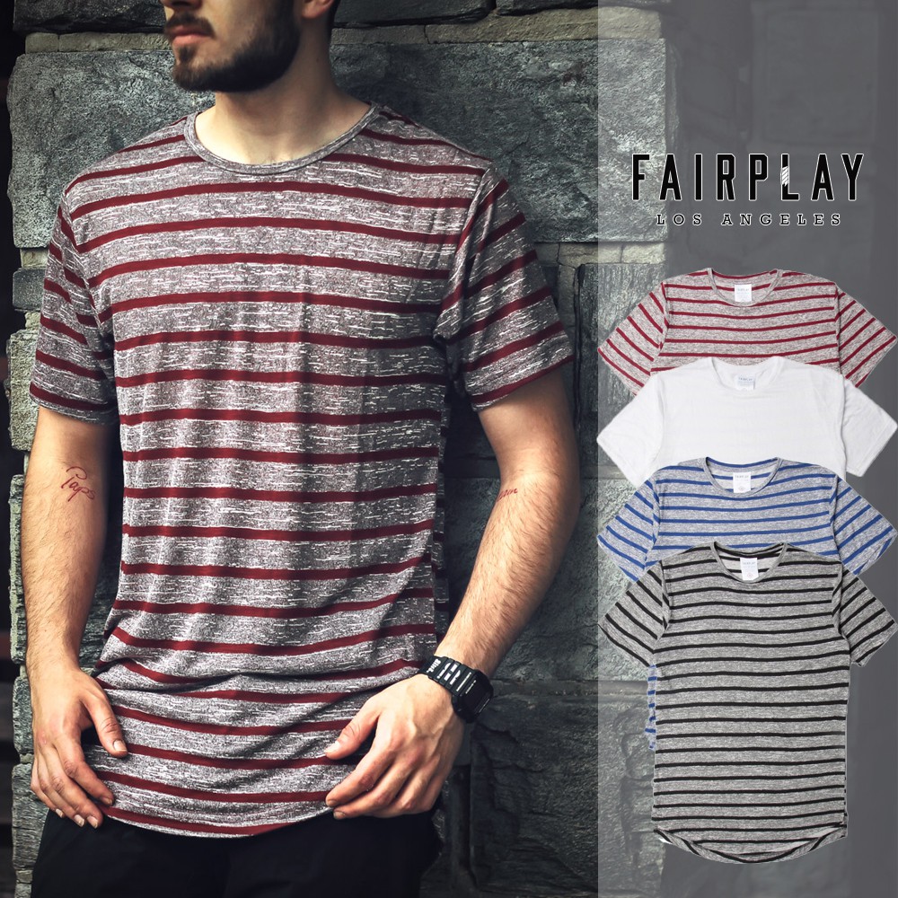FairPlay Ronan 黑 藍 白 紅 短袖T恤 條紋 休閒 長版 短T 圓弧下擺 O/T