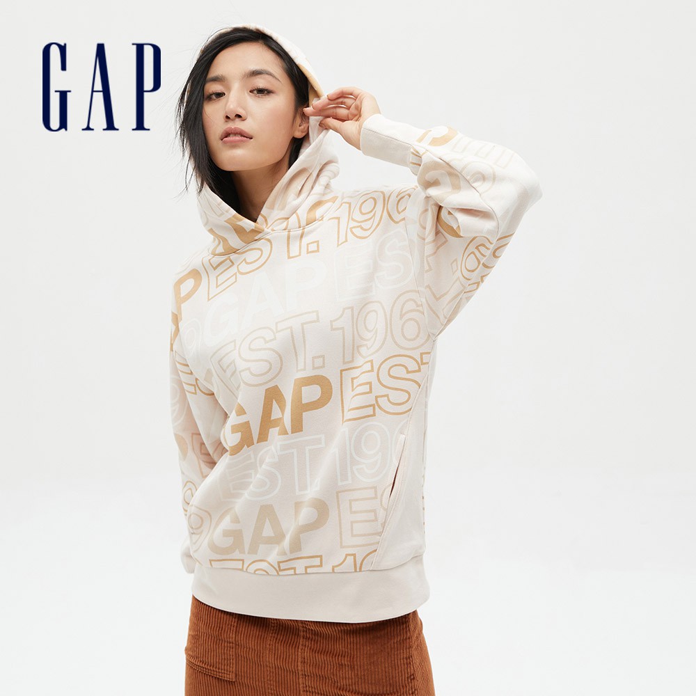 Gap 女裝 Logo帽T 碳素軟磨系列-米色(656952)