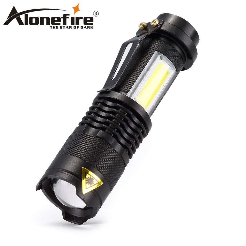 Alonefire SK68 COB 迷你便攜式 Led 手電筒變焦防水手電筒用於 AA 電池