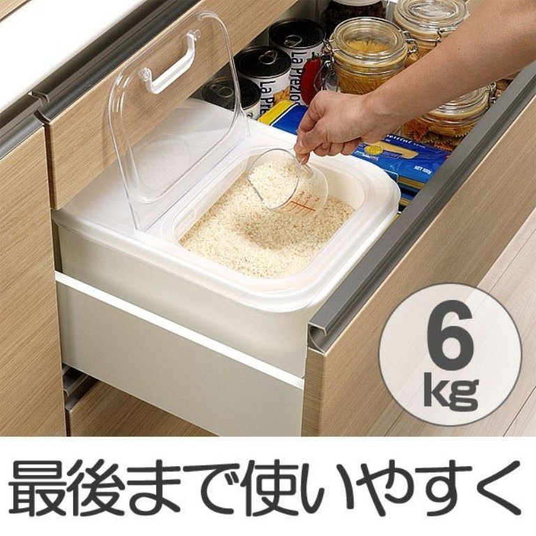 【猿人雜貨】日本製 inomata 1270 米箱6kg-附殘米盒量米杯 米桶 米收納箱 量杯