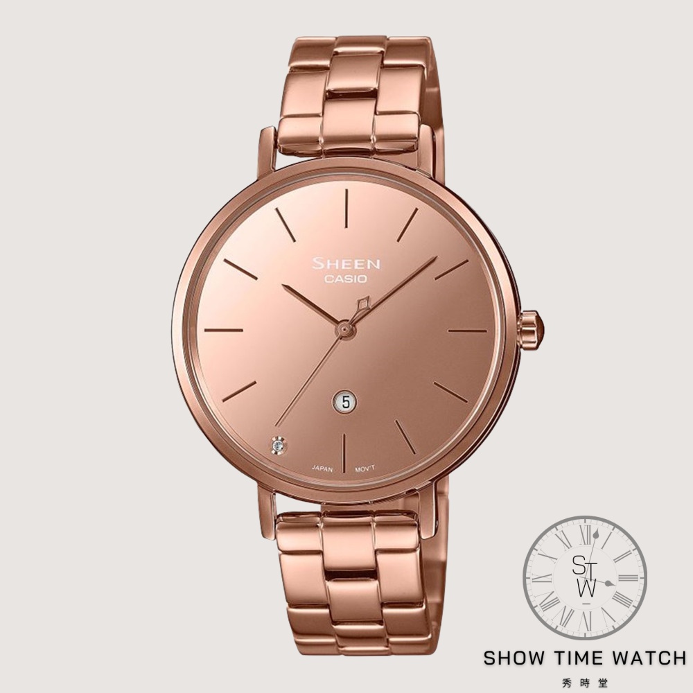 CASIO SHEEN 施華洛世奇水晶點綴 獨特鏡面錶盤 手錶 - 玫瑰金 SHE-4544PG-4A [ 秀時堂 ]