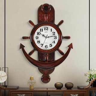 ◕✸中式船舵掛鐘客廳家用時尚創意時鐘表歐式舵手掛表地中海壁掛裝飾