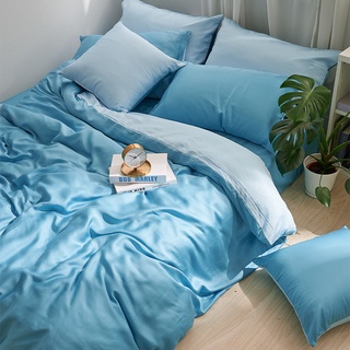 戀家小舖 台灣製床包 單人床包 床單 冰河藍 100%天絲 床包枕套組 含枕套 60支天絲 素色