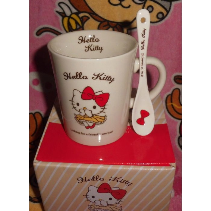 日版﹝Sanrio﹞限定※Hello Kitty凱蒂貓※【二件式-附湯匙】陶瓷馬克杯組