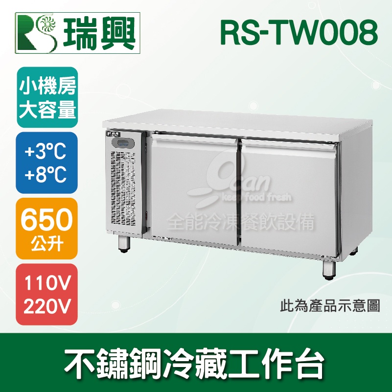 【全發餐飲設備】瑞興8尺650L三門不鏽鋼冷藏工作台RS-TW008