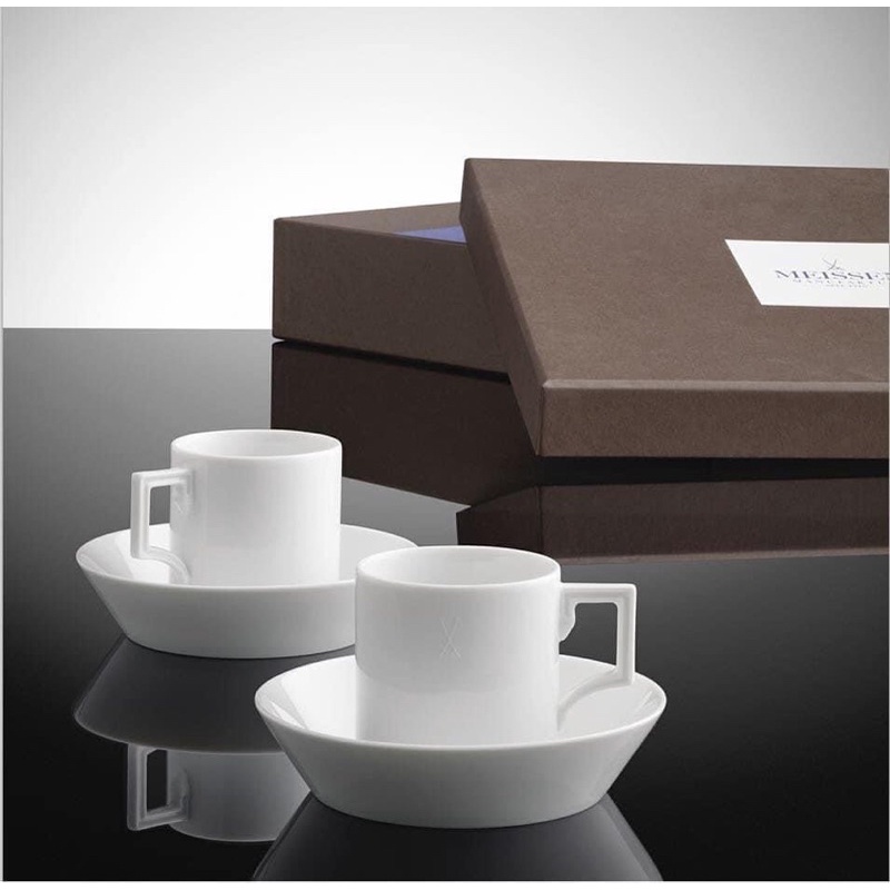 不下單《香櫃》 全新德國Meissen 麥森  浮雕logo ⚔️⚔️   Espresso咖啡杯盤組原盒裝