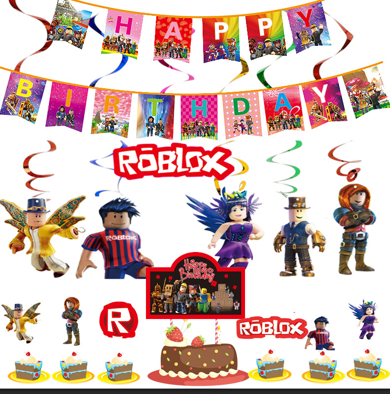 Game Roblox 主題派對紙盤/稻草/桌布/紙巾/戰利品袋/蛋糕裝飾/生日快樂橫幅派對用品