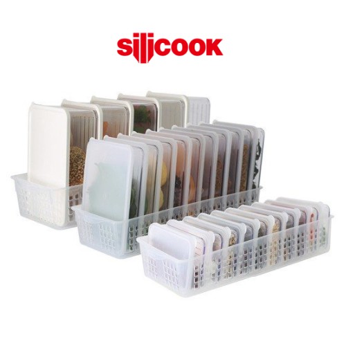 [silicook] 食品容器 300ml 10p、600ml 10p 和 1200ml 5p 帶托盤套裝/食品儲存