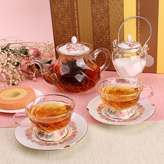 【回甘草堂】宜龍 晶豔-玫瑰(花茶壺+糖罐+2花茶杯碟)4入禮盒 泡茶 茶具