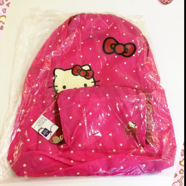日本 Hallmark x Hello Kitty 凱蒂貓 蝴蝶節 點點 收納後背包 購物袋