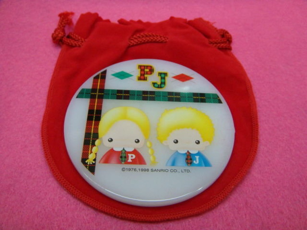 98' Sanrio Patty &amp; Jimmy 隨身鏡 附絨布套 Made in Japan