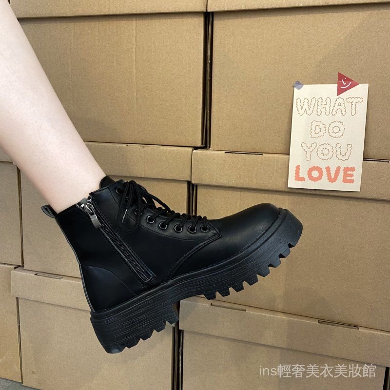 Q5ah 馬汀靴馬丁鞋馬丁靴黑色顯腳小學生馬丁靴女英倫風21新款夏季薄款瘦瘦鞋百搭網紅短靴子 蝦皮購物