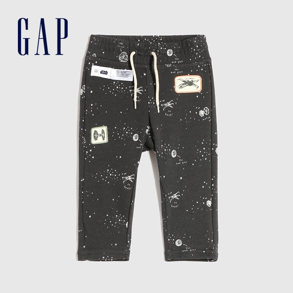 Gap 嬰兒裝 趣味印花鬆緊長褲-灰黑色(615617)
