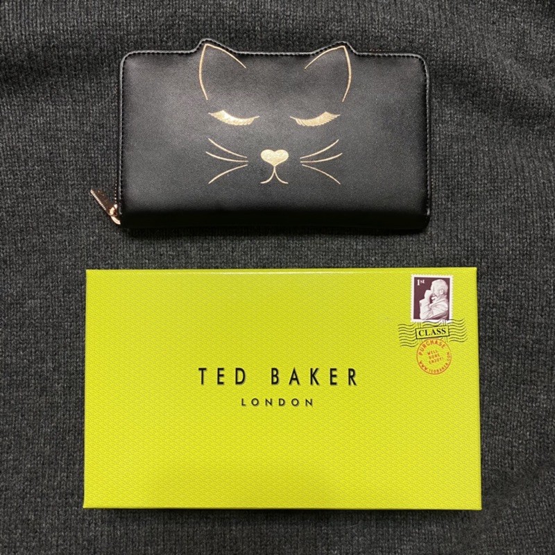 TED BAKER 貓臉 長夾 皮夾 錢包 真皮 燙金