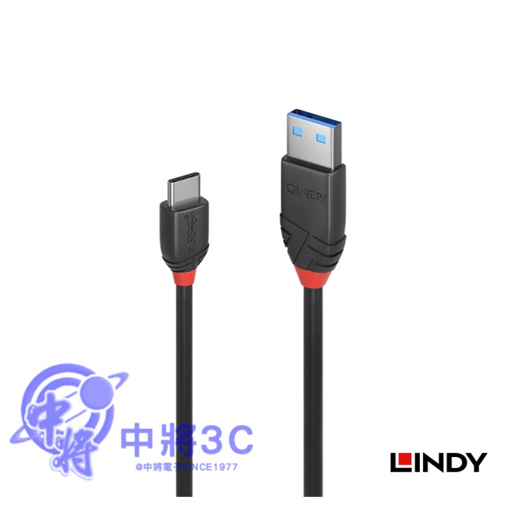 LINDY林帝 - USB3.2 GEN 2 TYPE-C/公 TO TYPE-A/公 傳輸線0.5M (.36915)