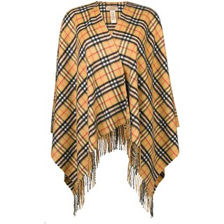 Burberry 4073495 格紋喀什米爾羊毛流蘇披肩