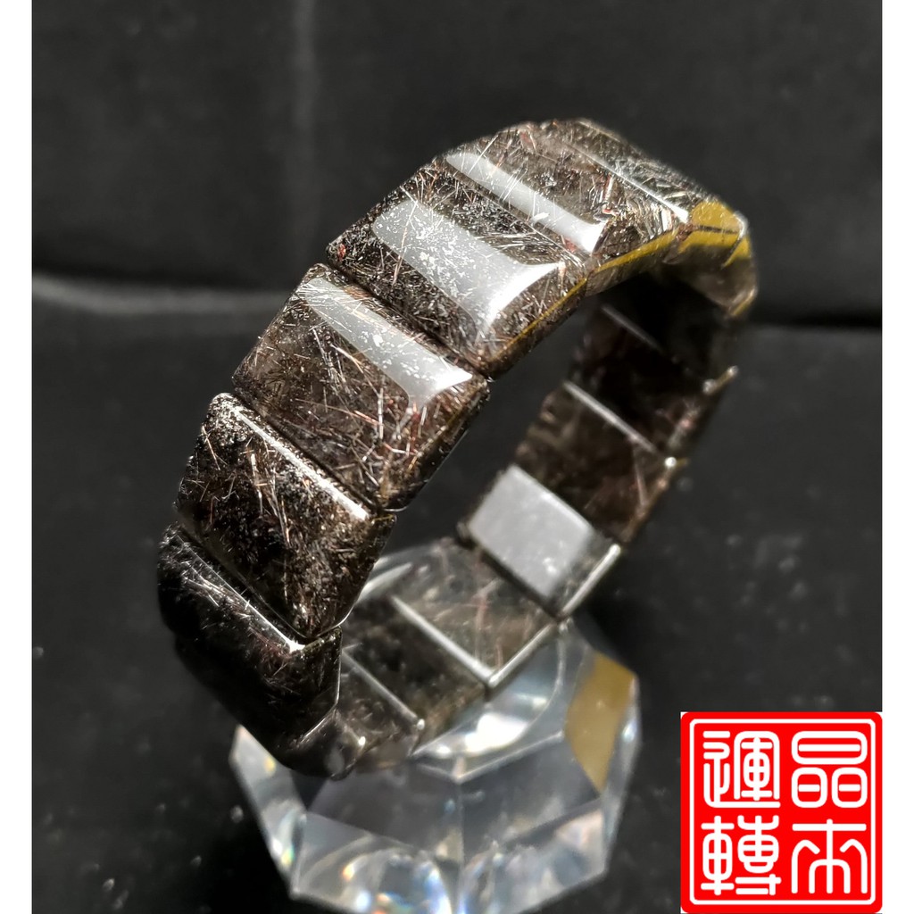 [晶來運轉]黑金鈦手排 81g 21mm 手圍19.5(Titanium rutilated Quartz)