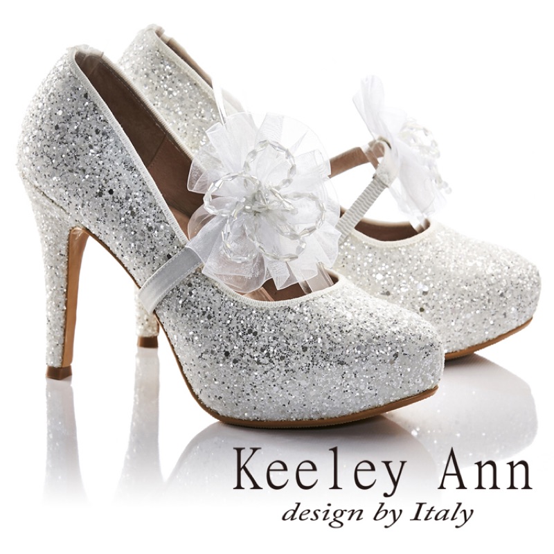 專櫃 Keeley Ann 璀璨光芒蕾絲花朵腰封新娘高跟鞋 拍婚紗好鞋