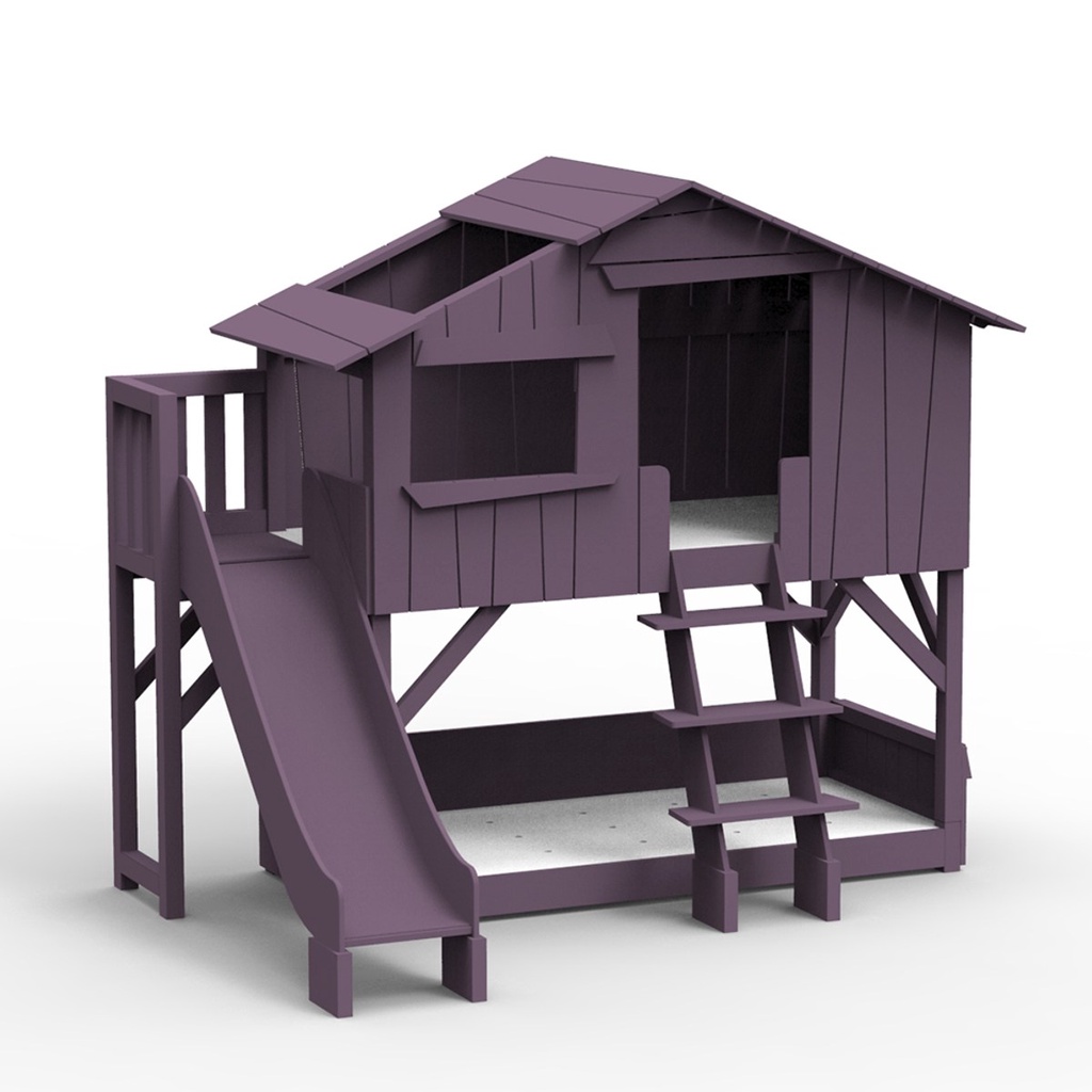 【hoi! 】 比利時 Mathy by Bols 樹屋雙層兒童床附滑梯及平台 90x190-紫色/含安裝運送