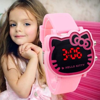 Hello Kitty 數字手錶兒童電子表卡通 LED 手錶橡皮筋運動手鍊手錶