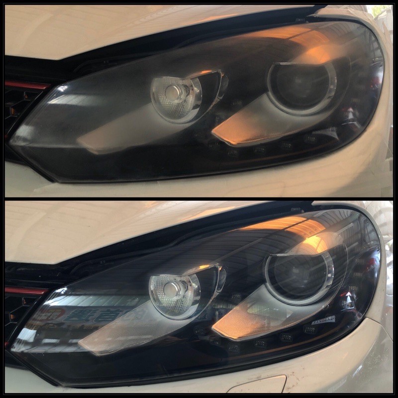 福斯Golf GTI 大燈修復、大燈氧化修復、大燈霧化修復、大燈龜裂修復、大燈刮痕修復、大燈還原、抗UV硬化層重建