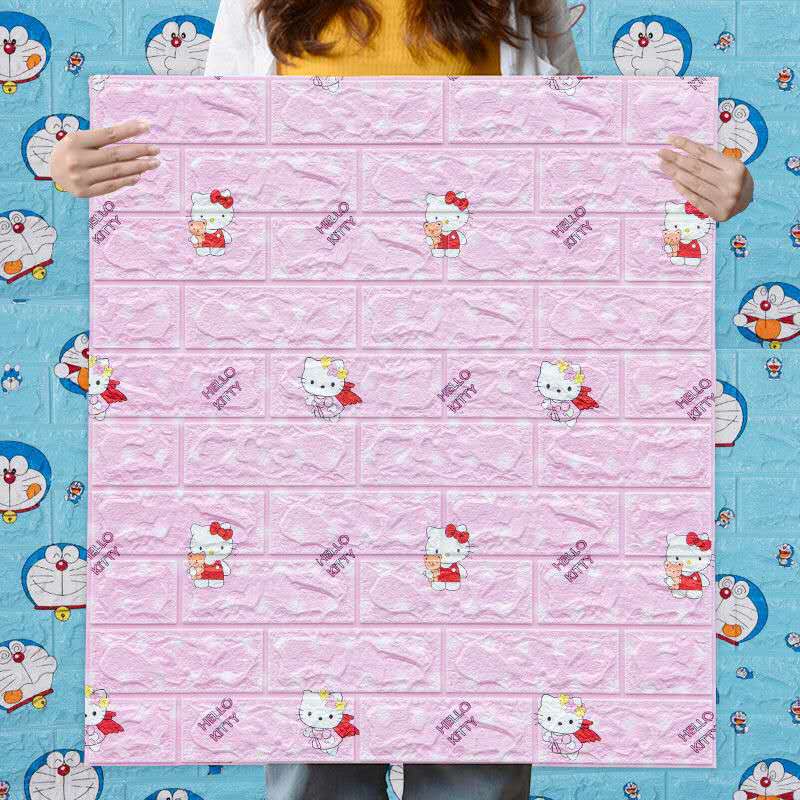 哆啦夢 三維卡通牆貼 Hello Kitty 哆啦A夢壁紙可愛兒童防水自粘牆紙