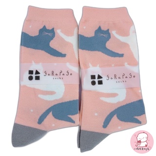 台灣現貨 【garapago socks】日本設計台灣製長襪-貓咪圖案 襪子 長襪 中筒襪 台灣製襪子 J021-4
