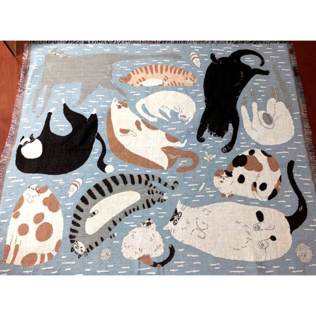 Arvo Home 慵懶貓生 世界動物毯 可愛卡通動物流蘇毯 沙發毯 多功能鋪毯 野餐毯 桌巾 床毯 擺設裝飾 送禮
