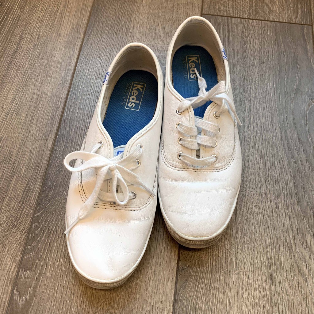 （二手）美國帆布鞋品牌 Keds 皮革休閒鞋 平底鞋 懶人鞋 小白鞋 女生 US8.5 皮質綁帶經典款 25.5cm